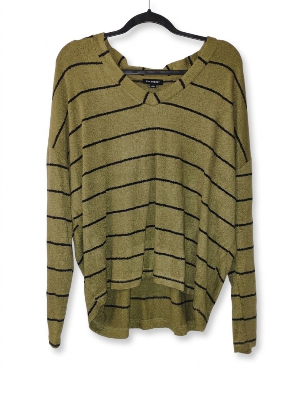 Blu Pepper Olive Green Striped Oversized Sweater Knit Top Fairy Grunge 90s Large